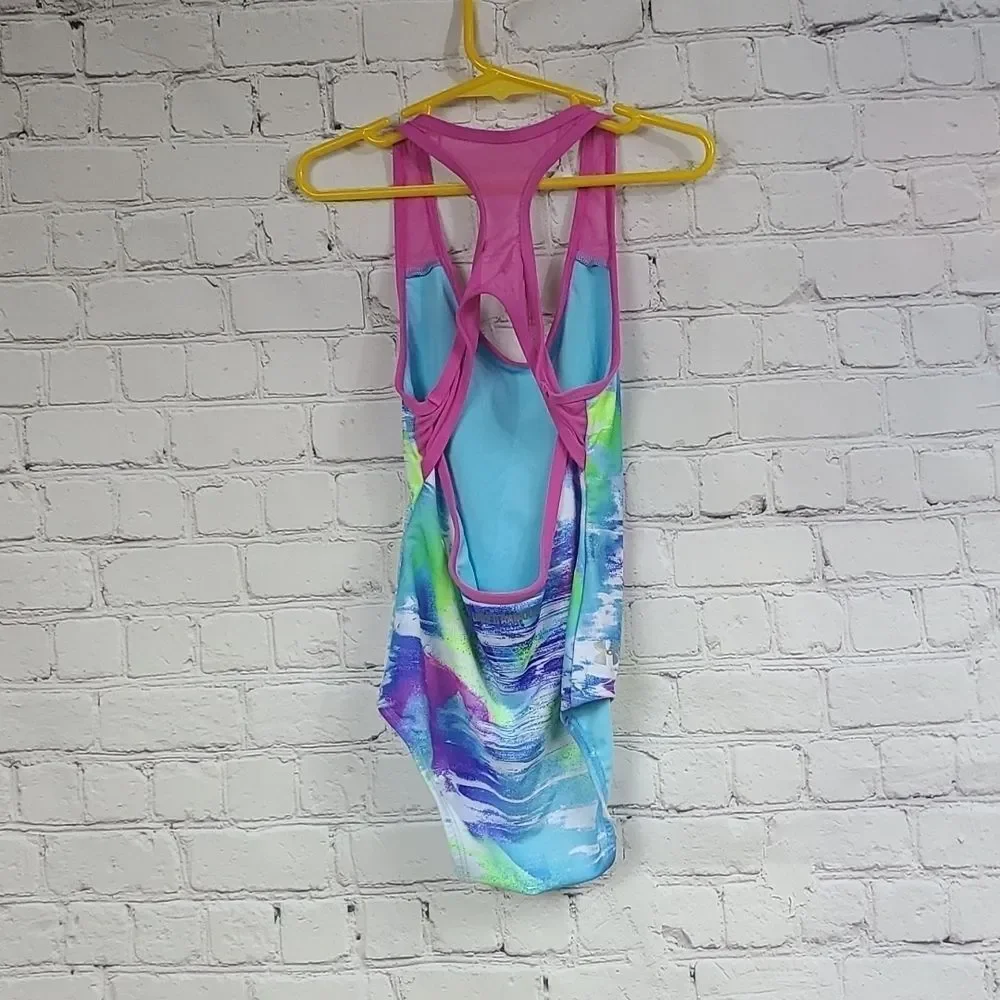 Under Armour Dusty Girls 7 Fitted Heat Gear One-piece Swimsuit Venetian Blue UA